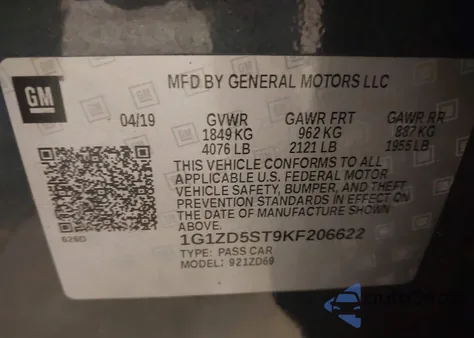 2019 Chevrolet Malibu Lt from USA, damaged, VIN 1G1ZD5ST9KF206622